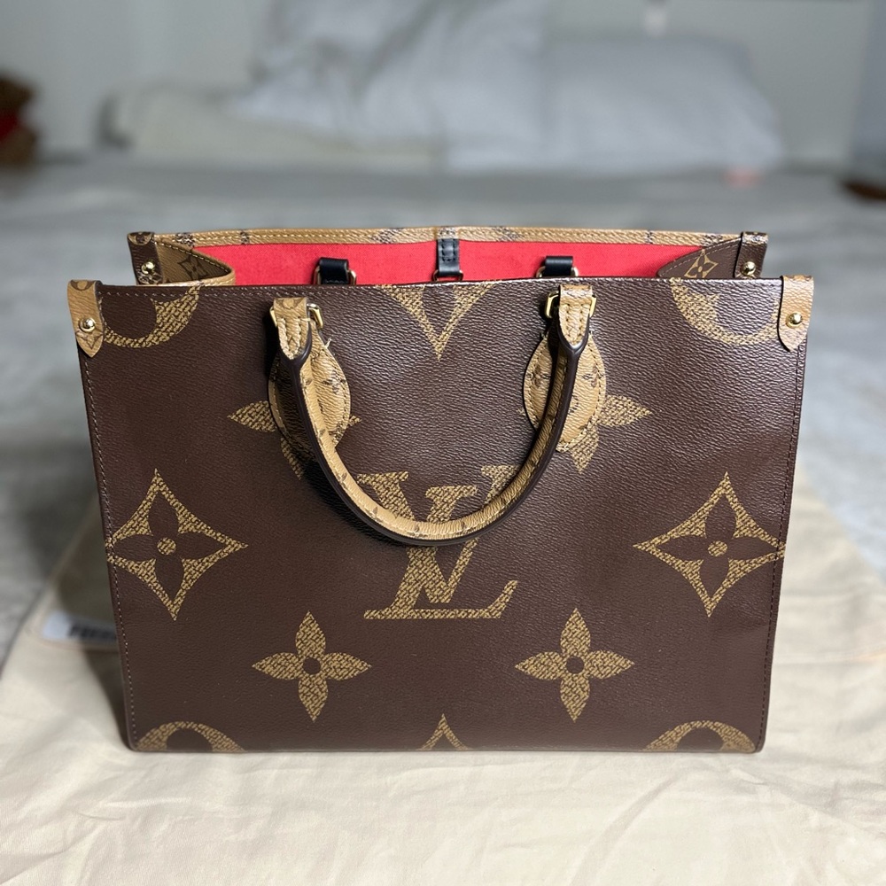 Louis Vuitton Brown Monogram Tote with Red Interior